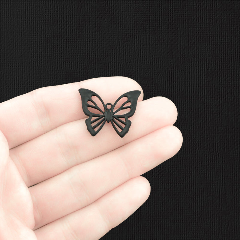 2 Butterfly Black Enamel Charms With Inset Rhinestones - E510
