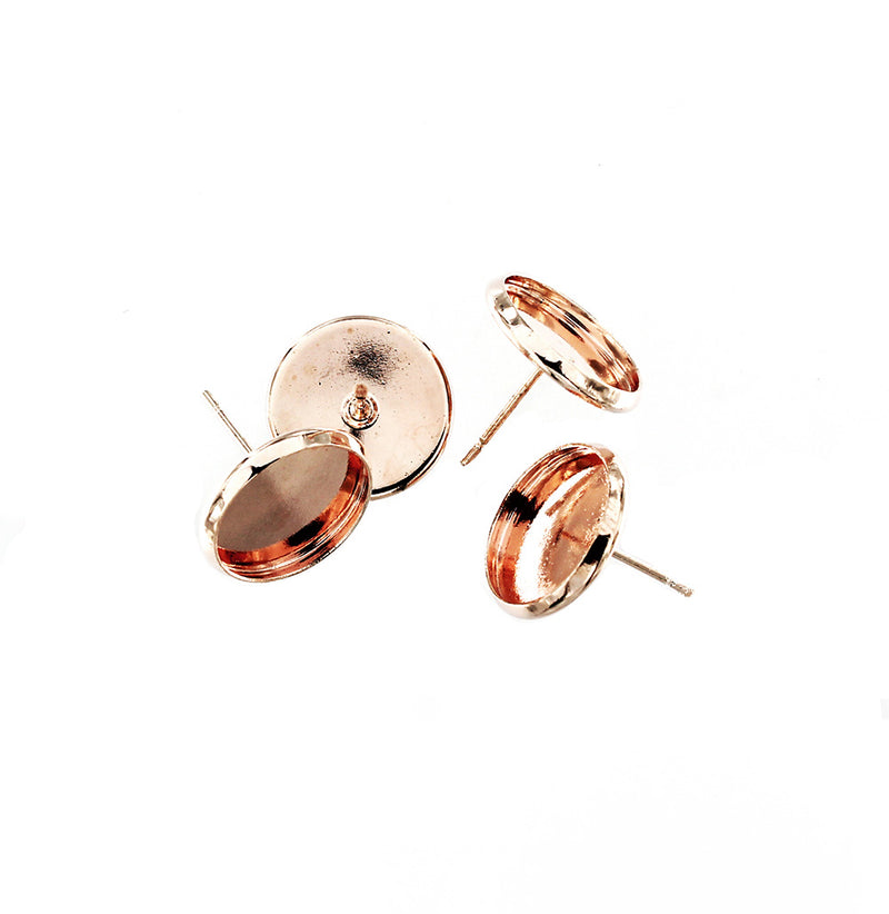 SALE Rose Gold Tone Earrings - Stud Bases - 14mm x 13mm - 10 Pieces 5 Pairs - FD793