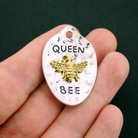 BULK 10 Queen Bee Antique Silver and Gold Tone Charms - SC5988