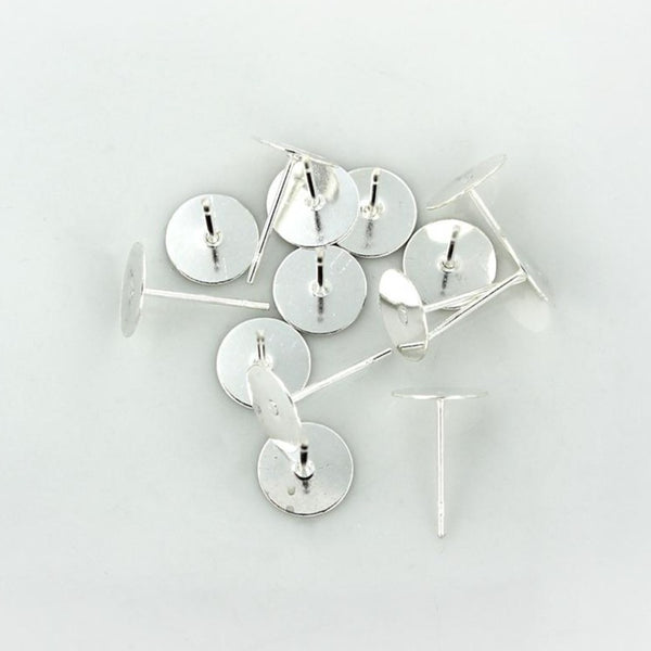 Silver Tone Earrings - Stud Bases - 8mm x 12mm - 12 Pieces 6 Pairs - BR047