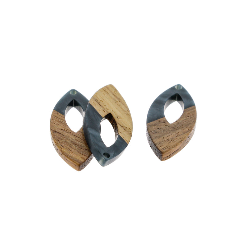Marquise Natural Wood and Charcoal Black Resin Charm 38mm - WP401