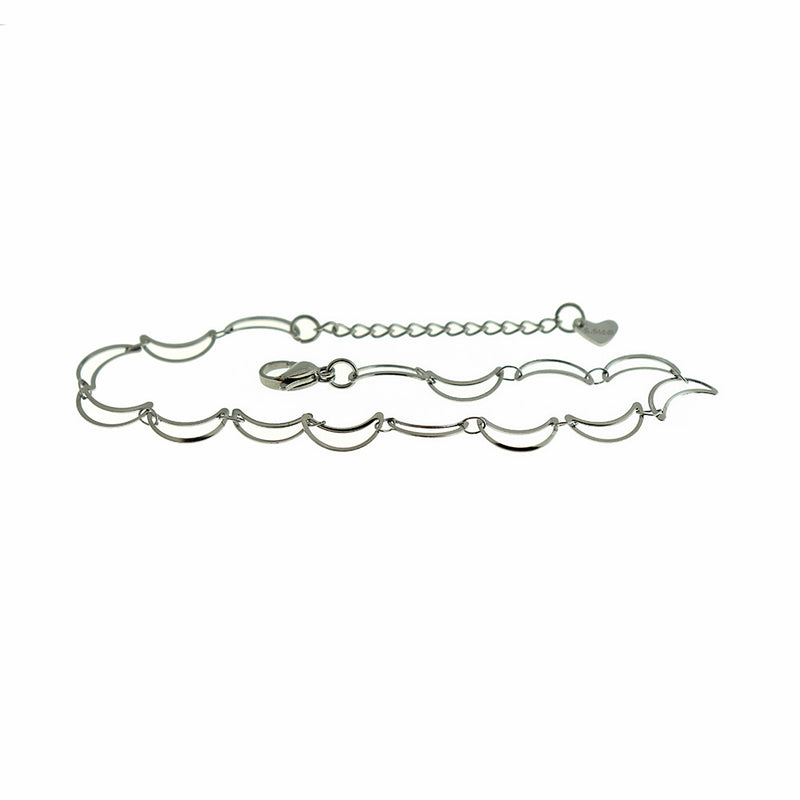Stainless Steel Crescent Moon Chain Bracelet 8" Plus Extender - 3mm - 1 Bracelet - N093