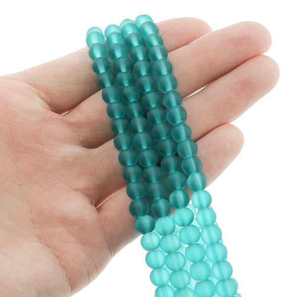 Round Glass Beads 6mm - Frosted Teal - 1 Strand 140 Beads - BD2492