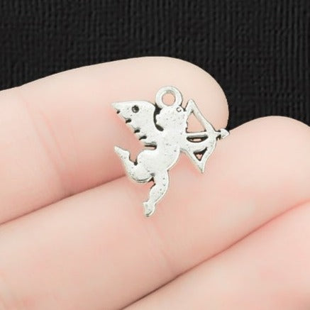 15 Cupid Antique Silver Tone Charms 2 Sided - SC698
