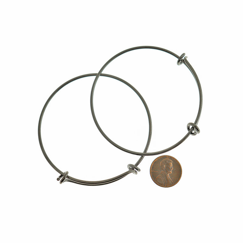 Gunmetal Tone Brass Adjustable Bangle - 64mm - Choose Your Quantity!