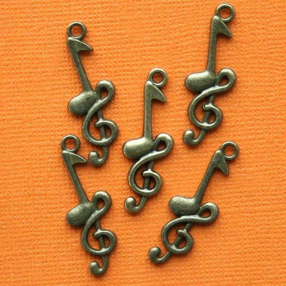 6 breloques de ton bronze antique note de musique 2 faces - BC179