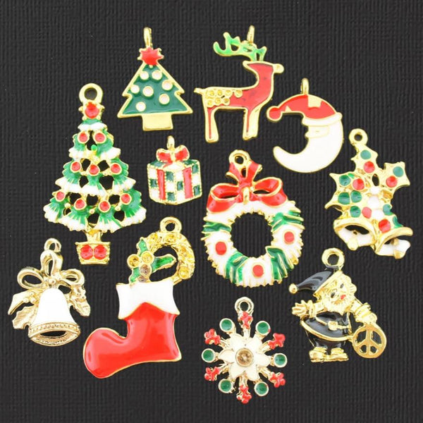 Christmas Charm Collection Gold Tone Enamel 11 Different Charms - COL368H