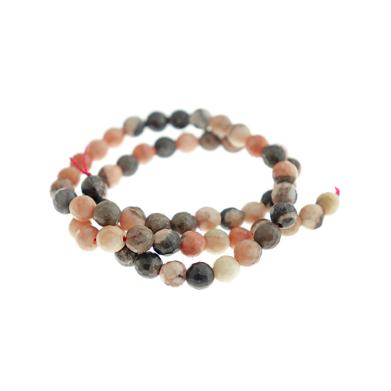 Faceted Natural Zebra Jasper Beads 6mm - Pink and Grey Marble - 1 Strand 63 Beads - BD1732