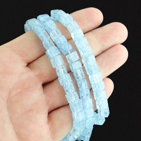 Perles de Verre Cube 6mm - Craquelé Bleu Ciel - 1 Rang 60 Perles - BD1536