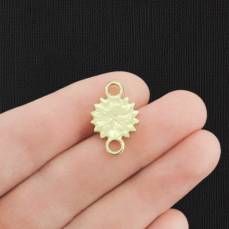 2 Flower Connector Gold Tone Enamel Charms - E435