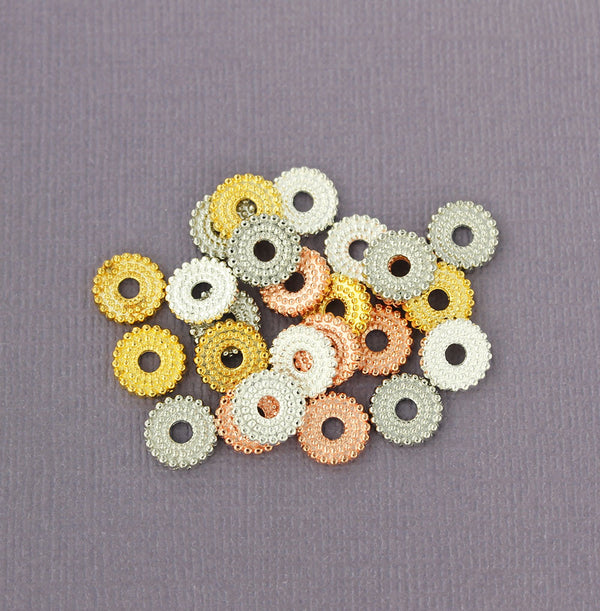 Washer Spacer Beads 2mm x 9.5mm - Assorted Silver, Gold and Rose Gold Tone - 50 Beads - FD227