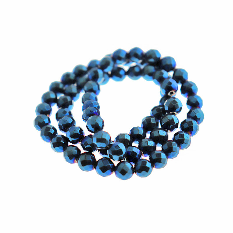 Faceted Hematite Beads 6mm - Navy Blue - 50 Beads - BD438