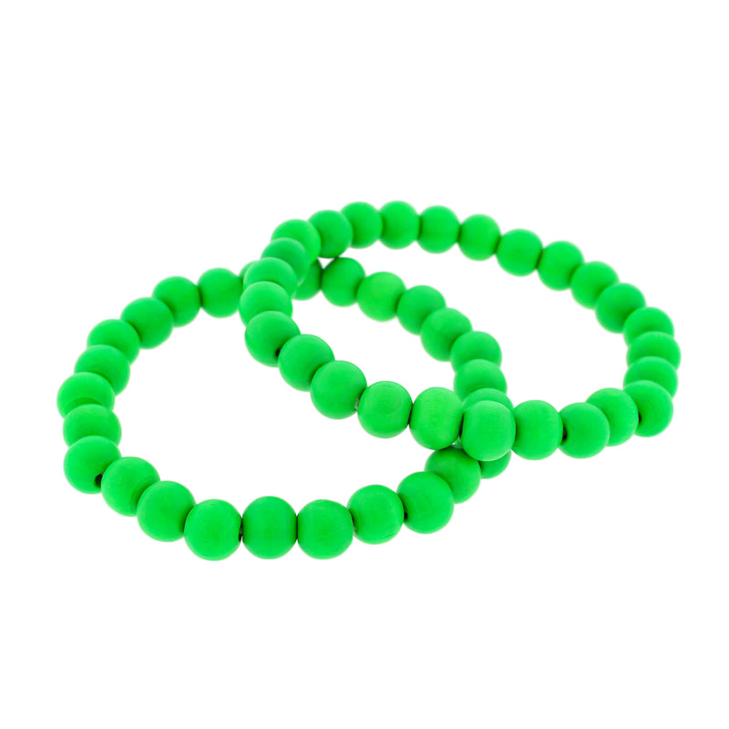 Round Wood Bead Bracelet - 56mm - Neon Green - 1 Bracelet - BB036