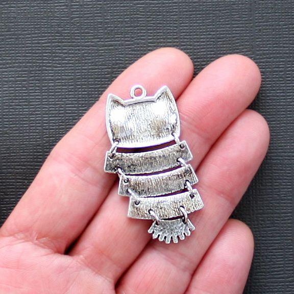 Owl Antique Silver Tone Charm With Inset Rhinestones - SC1823