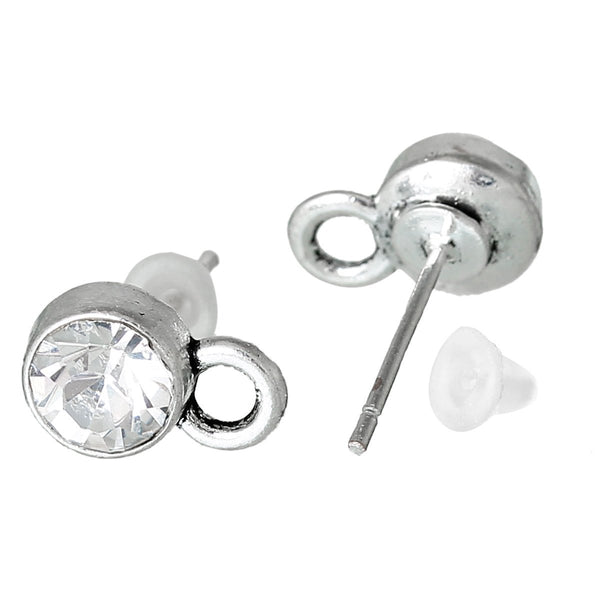 Silver Tone Earrings - Stud with Stopper- 10.5mm x 7mm - 2 Pieces 1 Pair - FD187