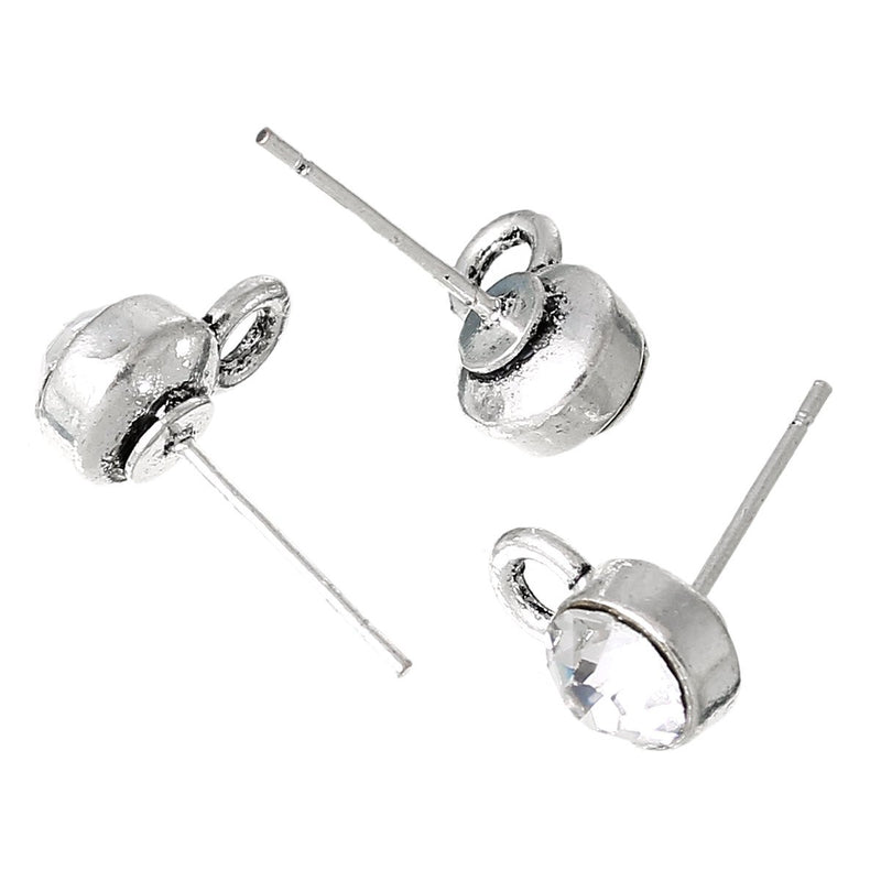 Silver Tone Earrings - Stud with Stopper- 10.5mm x 7mm - 2 Pieces 1 Pair - FD187