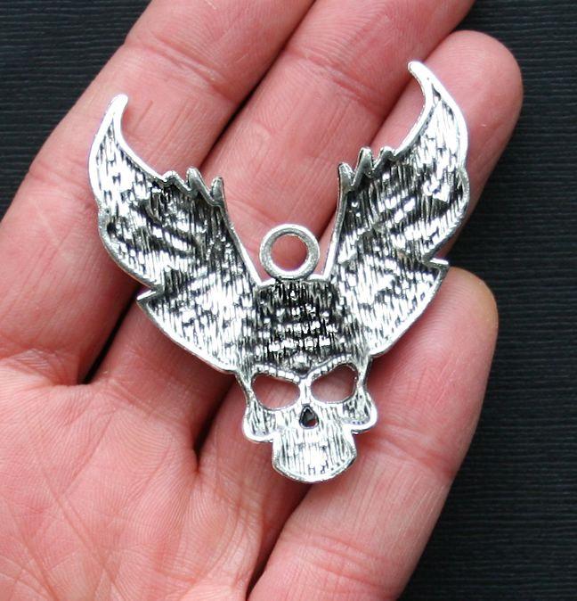 Winged Skull Antique Silver Tone Charm - SC3016