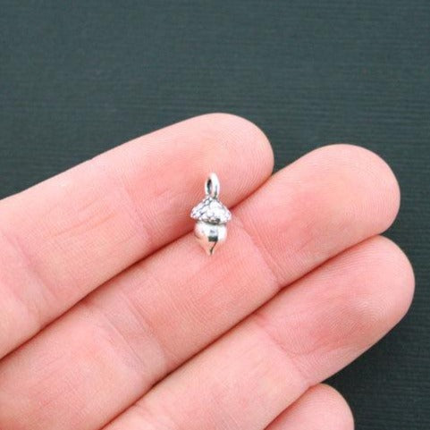 10 Acorn Antique Silver Tone Charms 3D - SC1562