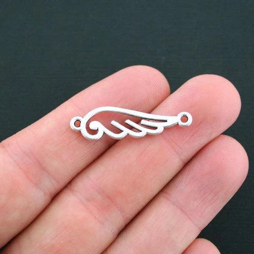 10 Angel Wing Connector Antique Silver Tone Charms 2 Sided - SC1551