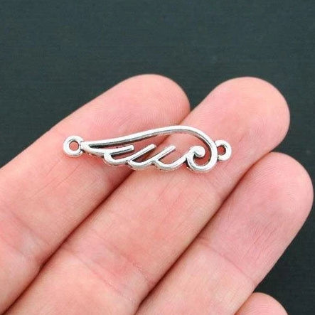 10 Angel Wing Connector Antique Silver Tone Charms 2 Sided - SC1551