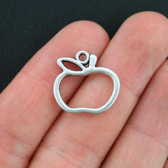10 Apple Antique Silver Tone Charms 2 Sided - SC3882