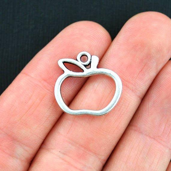 10 Apple Antique Silver Tone Charms 2 Sided - SC3882