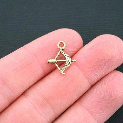 10 Archery Antique Gold Tone Charms 2 Sided - GC178
