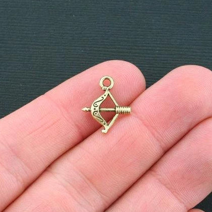 10 Archery Antique Gold Tone Charms 2 Sided - GC178