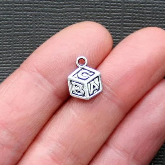 10 Baby Blocks Antique Silver Tone Charms - SC791