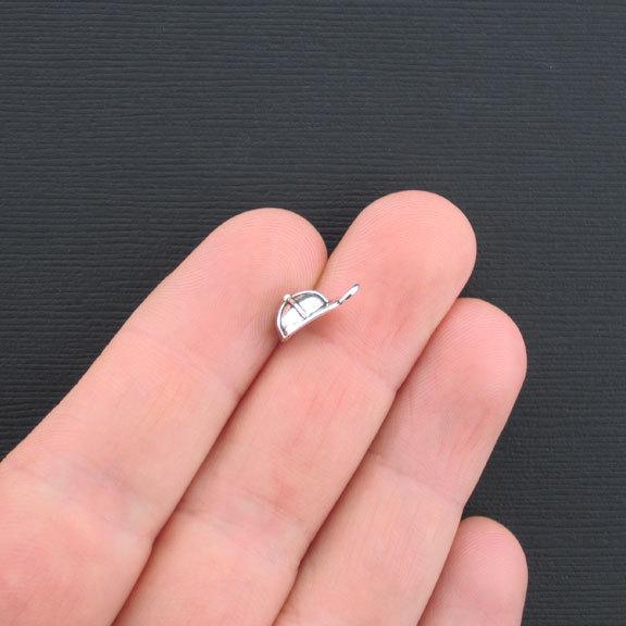 10 Baseball Hat Antique Silver Tone Charms 3D - SC2987