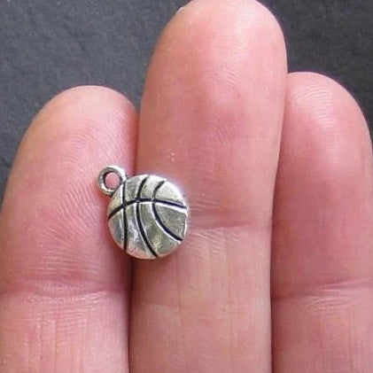 10 Basketball Antique Silver Tone Charms - SC057