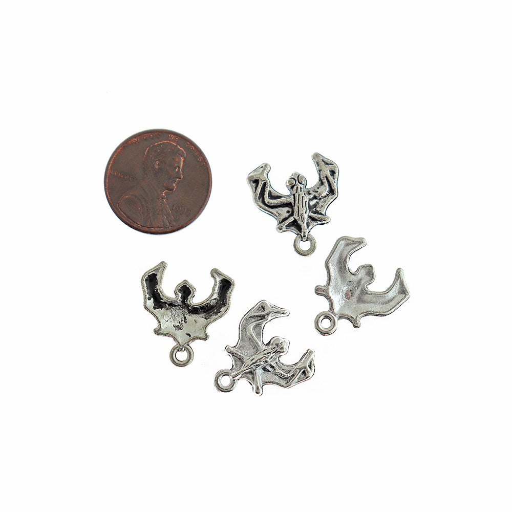 10 Bat Antique Silver Tone Charms - SC1283