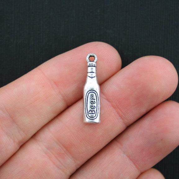 10 Beer Bottle Antique Silver Tone Charms - SC3472