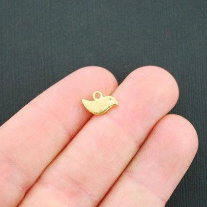 10 Bird Antique Gold Tone Charms 2 Sided - GC064