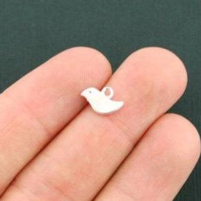 10 breloques argentées antiques d'oiseaux 2 faces - SC5542