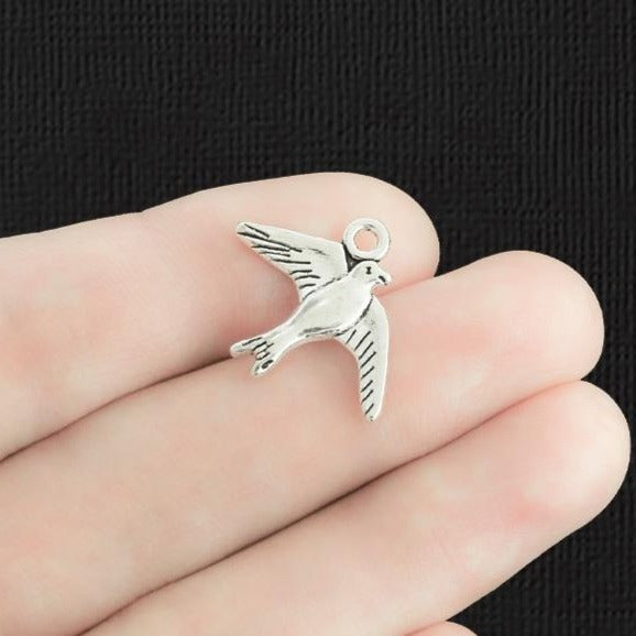 10 Bird Antique Silver Tone Charms - SC739