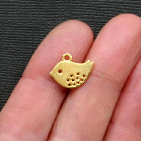 10 Bird Gold Tone Charms 2 Sided - GC055