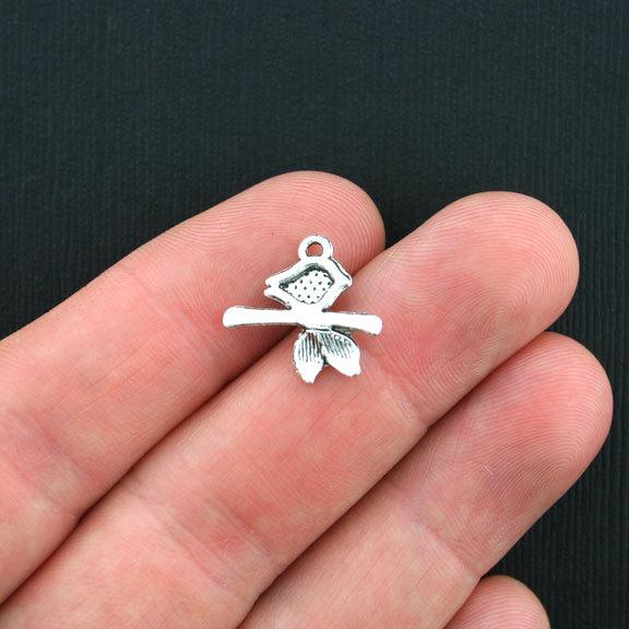 10 Bird On A Branch Antique Silver Tone Charms - SC1519