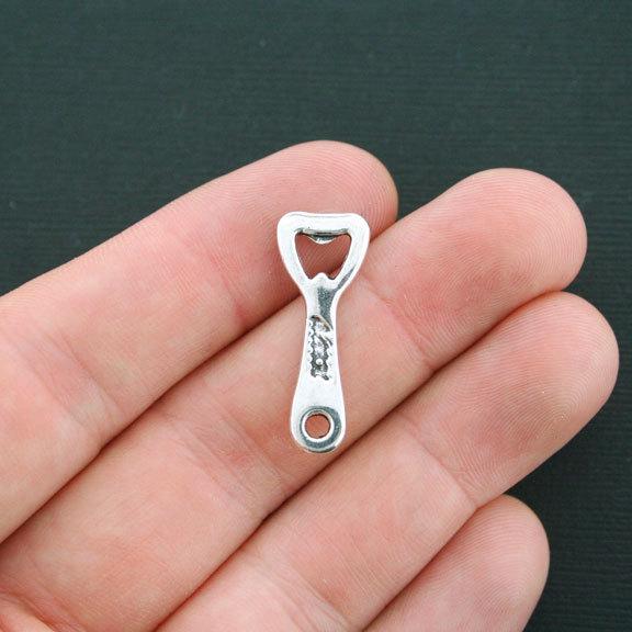 10 Bottle Opener Antique Silver Tone Charms 2 Sided - SC4305