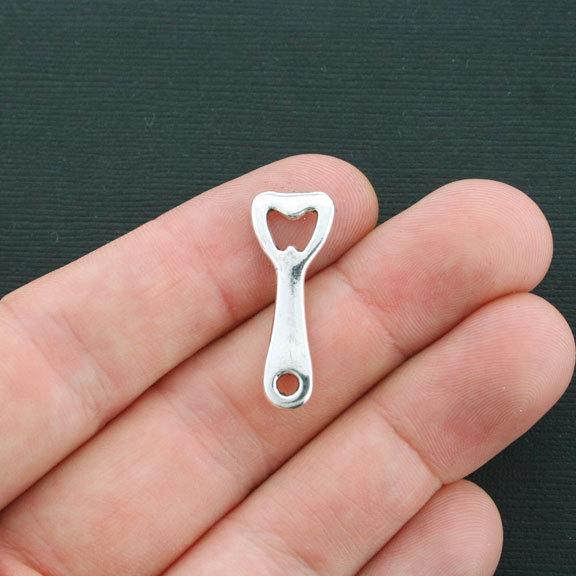 10 Bottle Opener Antique Silver Tone Charms 2 Sided - SC4305
