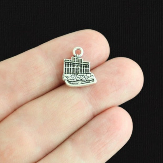 10 Bâtiment Antique Silver Tone Charms 2 Faces - SC913