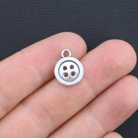 10 Button Antique Silver Tone Charms 2 Sided - SC2792