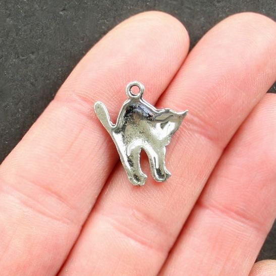 10 Cat Antique Silver Tone Charms - SC1522