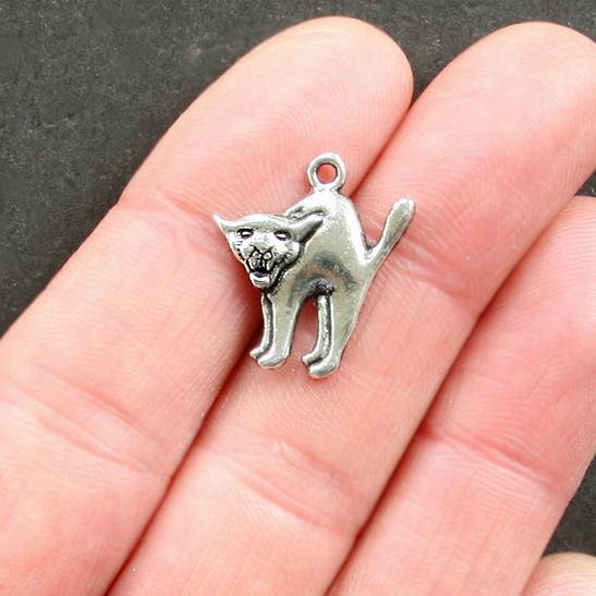 10 Cat Antique Silver Tone Charms - SC1522