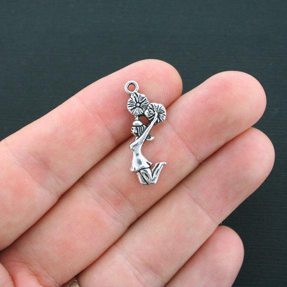 10 Cheerleader Antique Silver Tone Charms - SC4335