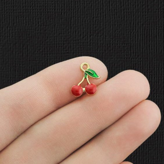 10 breloques en émail ton or cerise - E1102