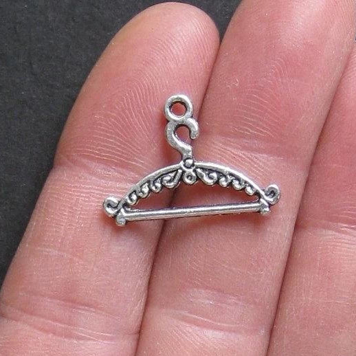 10 Clothes Hanger Antique Silver Tone Charms 2 Sided - SC246
