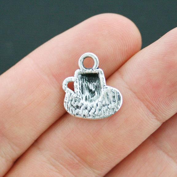 10 Coffee Cup Antique Silver Tone Charms - SC080