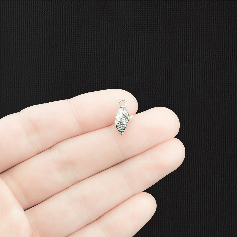 10 Corn Antique Silver Tone Charms 2 Sided - SC1445