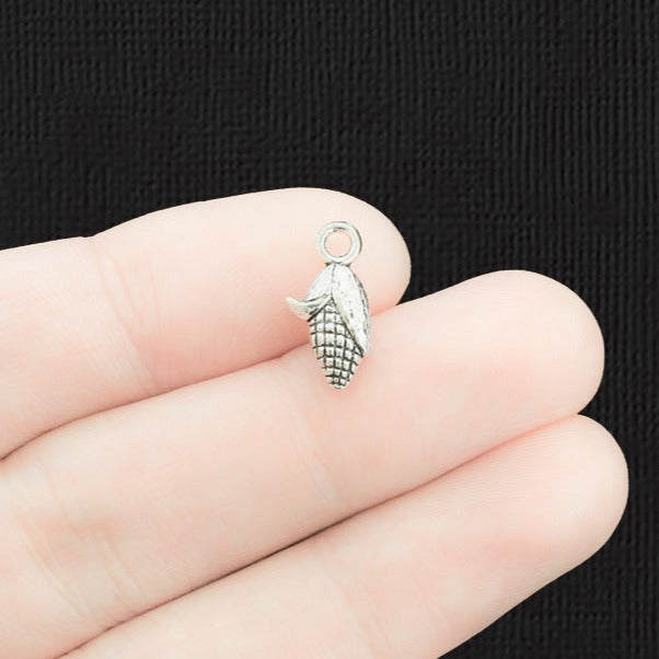 10 Corn Antique Silver Tone Charms 2 Sided - SC1445